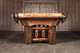 A wide look at the Logan Logger anchoring a generous game room. The scale of the timbers and the depth of finish read from across the room, while the slate play surface promises serious matches when the crowd arrives. A wide look at the Logan Logger anchoring a generous game room. The scale of the timbers and the depth of finish read from across the room, while the slate play surface promises serious matches when the crowd arrives.